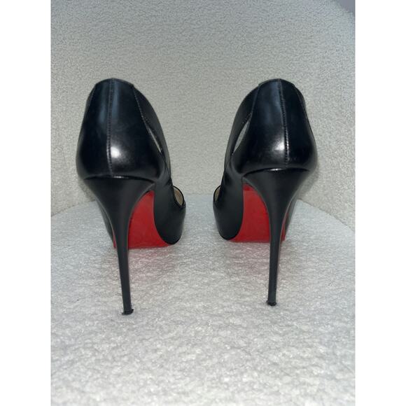 Christian Louboutin Black Leather Peep Toe Heels - Size 37 - Picture 2 of 4